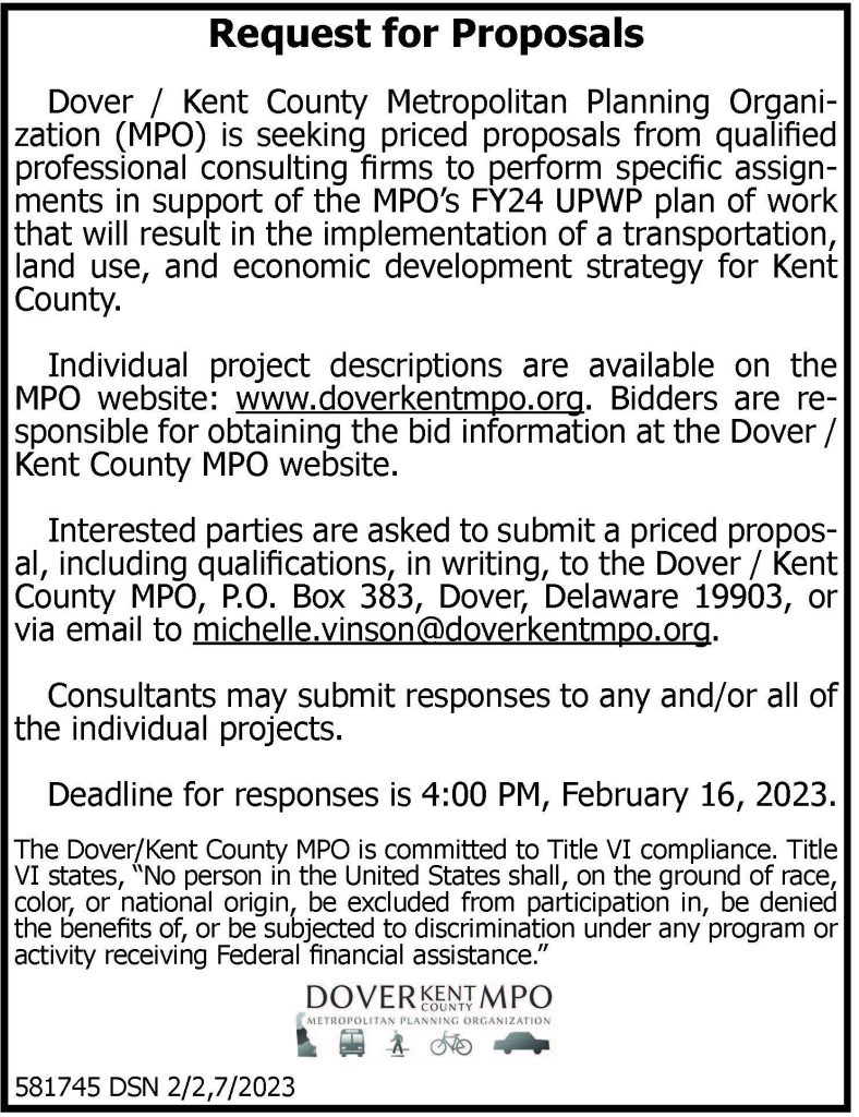 FY24 UPWP Project Descriptions Dover Kent MPO Kent County Delaware