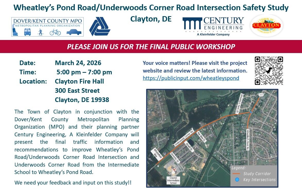 Underwoods Corner Road Study- Public Workshop 2 - March 24 5-7pm Clayton Fire Hall